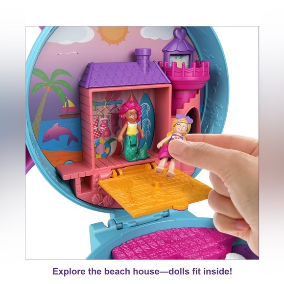 Polly Pocket Compact Playset Dolphinπ¬BeachποΈwMicroPollyMermaidπ§ββοΈDoll & Accs - Picture 3 of 8